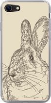 Geschikt voor iPhone 7 hoesje - Vintage illustratie van een konijn - Siliconen Telefoonhoesje