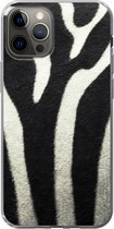Geschikt voor iPhone 12 Pro hoesje - Dierenprint - Zebra - Zwart - Wit - Siliconen Telefoonhoesje