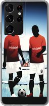 Geschikt voor Samsung Galaxy S21 Ultra hoesje - Een illustratie van twee voetballers in een stadion - Jongens - Meiden - Kids - Siliconen Telefoonhoesje