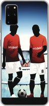 Geschikt voor Samsung Galaxy S20 Plus hoesje - Een illustratie van twee voetballers in een stadion - Jongens - Meiden - Kids - Siliconen Telefoonhoesje