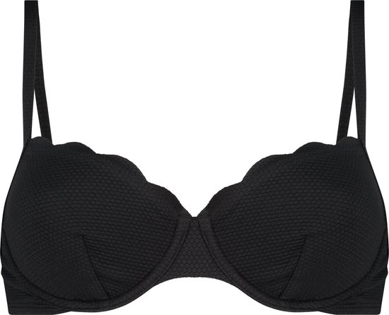 Hunkemöller Dames Badmode Niet-voorgevormde bikinitop met beugel Scallop Glam - Zwart - maat C75