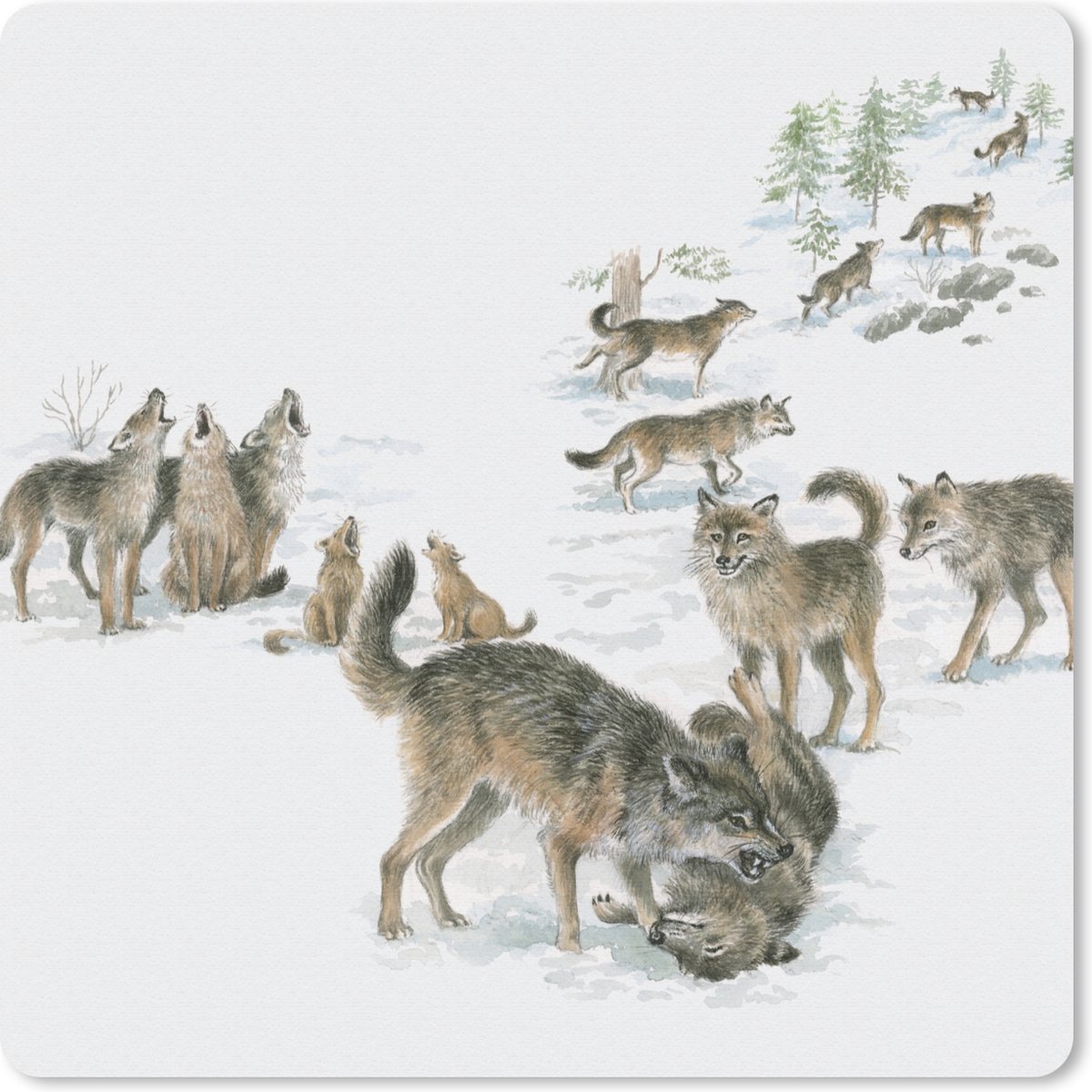 Muismat 30x30 cm - Mousepad Wolven - Sneeuw - Winter - Muismatten