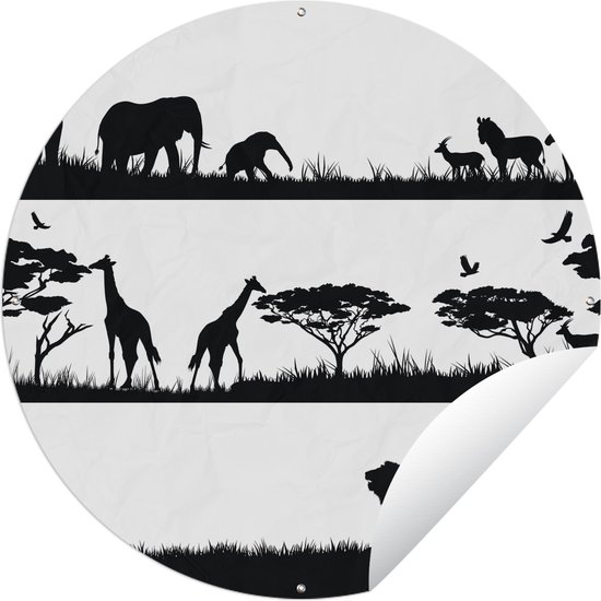 Tuincirkel Een illustratie van een set van Afrikaanse wilde dieren - 60x60 cm - Ronde Tuinposter - Buiten