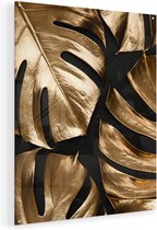 Artaza Glasschilderij - Gouden Bladeren - 80x100 - Groot - Plexiglas Schilderij - Foto op Glas