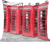Sierkussens - Kussentjes Woonkamer - 40x40 cm - Zwart-wit foto van vier rode telefooncellen