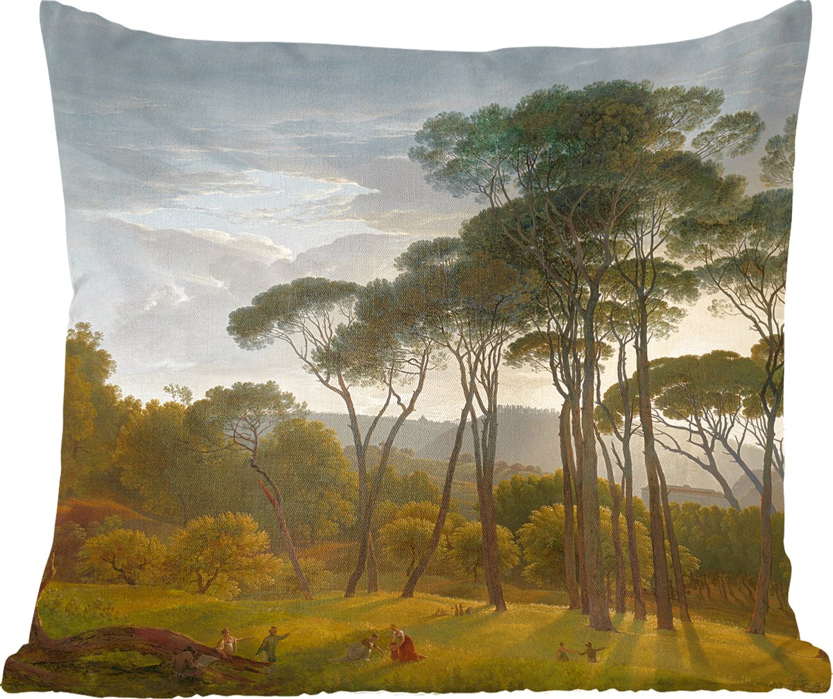 Sierkussens - Kussentjes Woonkamer - 45x45 cm - Italiaans landschap met parasoldennen - Schilderij van Hendrik Voogd
