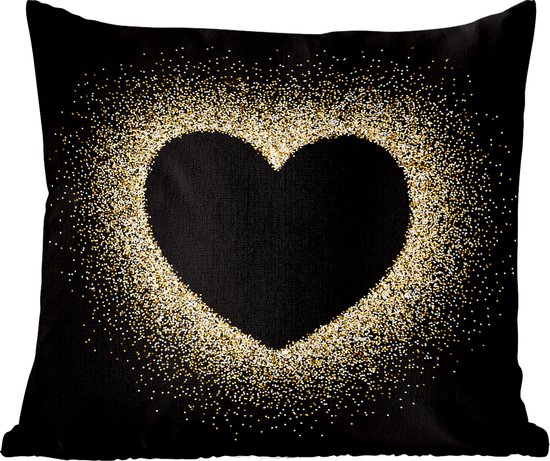 Sierkussens - Kussen - Gouden hart op een zwarte achtergrond - 60x60 cm - Kussen van katoen