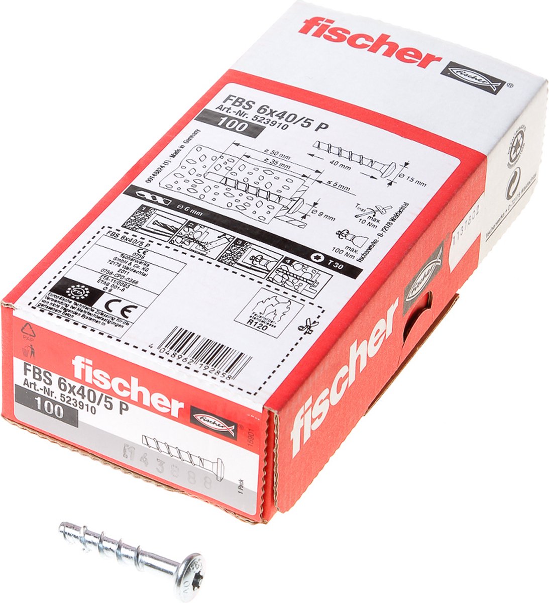 Fischer betonschroef cilinderkop T30 FSB 6 x 40mm