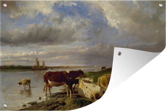 Tuindecoratie Landscape with Cattle - Schilderij van Anton Mauve - 60x40 cm - Tuinposter - Tuindoek - Buitenposter