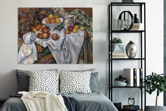 Canvas Schilderij Stilleven met appels en sinaasappels - Schilderij van Paul Cézanne - 120x90 cm - Wanddecoratie