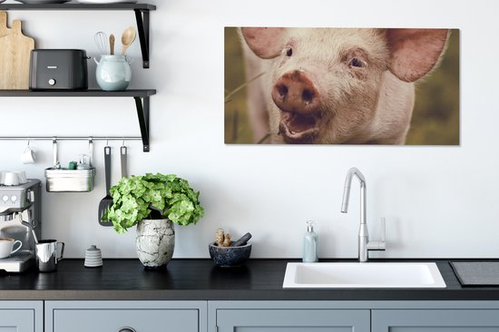 Toile Peinture Cochon - Portrait - Animal - 80x40 cm - Décoration murale