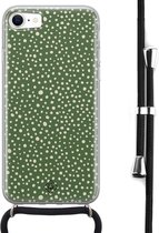 iPhone SE 2020 hoesje met koord - Green dots | Apple iPhone SE (2020) crossbody case | Zwart, Transparant | Gestipt