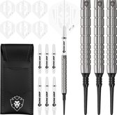 KOTO Kingfly V1 Softdarts, 18 gram softtip darts, Messing, 90% Tungsten darts voor elektronische dartborden, Dartpijlen met plastic punten, Inclusief dartwallet