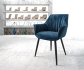 Gestoffeerde-stoel Keila-Flex met armleuning 4-poot conisch zwart fluweel blauw