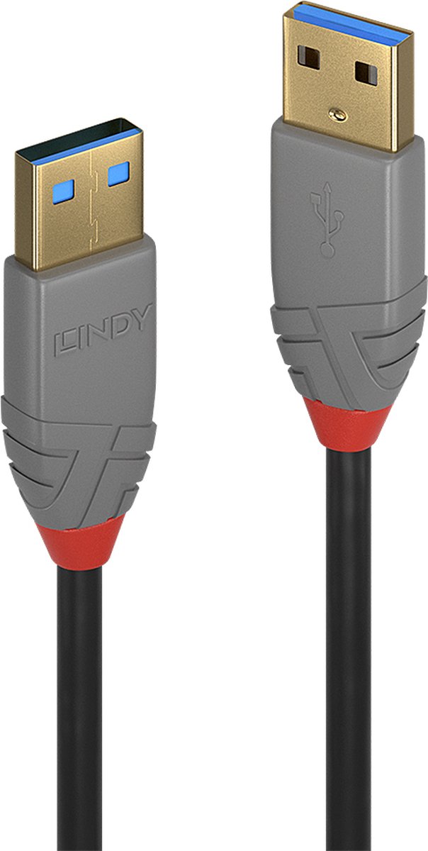 LINDY 36753 USB-kabel USB 3.2 Gen1 USB-A stekker, USB-A stekker 3.00 m Zwart, Grijs