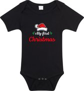 My first Christmas Kerst romper - zwart - babys - Babykleding Kerstmis - kerstkleding / Kerst rompertje 56 (1-2 maanden)