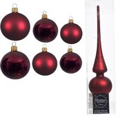 Groot pakket glazen kerstballen donkerrood glans/mat 50x stuks - 4-6-8 cm incl piek mat 26 cm