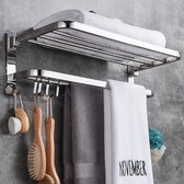 TBG™ Badkamer Handdoekenrek - Vouwen - 2 Tiers - Rvs - Opslag Houder - Muur Hanger - Gepolijst - Handdoek Kleding Plank - Met 9 Haken