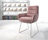 Gestoffeerde-stoel Abelia-Flex met armleuning slipframe roestvrij staal fluweel rosé