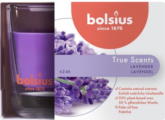 6 pièces Bolsius verre parfumé lavande - bougies parfumées lavande 63/90 (24 heures) True Scents