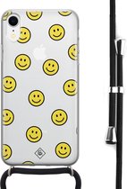 iPhone XR hoesje met koord - Smileys | Apple iPhone XR crossbody case | Zwart, Transparant | Geruit/gestreept/gestipt