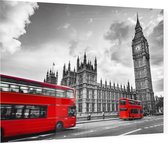 Rode bussen langs de Londen Big Ben in zwart en wit - Foto op Plexiglas - 60 x 40 cm