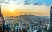 Panoramische skyline van Beijing bij zonsondergang - Foto op Forex - 90 x 60 cm
