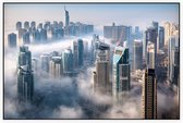 Indrukwekkend skyline van Dubai Marina op een mistige dag - Foto op Akoestisch paneel - 150 x 100 cm