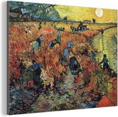 Wanddecoratie Metaal - Aluminium Schilderij Industrieel - De rode wijngaard - Vincent van Gogh - 160x120 cm - Dibond - Foto op aluminium - Industriële muurdecoratie - Voor de woonkamer/slaapkamer