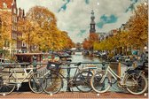 Fietsen op een brug over de grachten van Amsterdam - Foto op Tuinposter - 60 x 40 cm