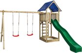 Houten Speeltoestel Jonas (SwingKing) | Speeltoren met Glijbaan, Dubbele Schommel en Zandbak | Voor Buiten in de Tuin | FSC Hout - Glijbaan Groen