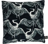 Kolony - Sierkussen - Reiger - Zwart - Wit - Grijs - Velvet stof woonkussen Vogel - Inclusief vulling - n45cm x 45cm