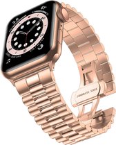 Strap-it Presidential luxe stalen band - Geschikt voor Apple Watch bandje - Series 1/2/3/4/5/6/7/8/9/SE/Ultra (2) - Rose Gold - RVS metalen band met vlindersluiting - Staal iWatch bandje voor maat: 42 mm 44 mm 45 mm 49 mm