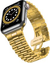 Strap-it Presidential luxe stalen band - Geschikt voor Apple Watch bandje - Series 1/2/3/4/5/6/7/8/9/SE/Ultra (2) - Goud - RVS metalen band met vlindersluiting - Staal iWatch bandj