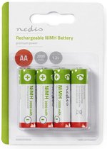 Nedis Oplaadbare NiMH-Batterij AA | 1.20 V | 2000 mAh | Voorgeladen | Aantal batterijen: 4 Stuks | Blister | HR6 | Groen / Rood