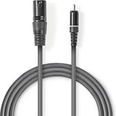 Nedis Ongebalanceerde Audiokabel | XLR 3-Pins Male | RCA Male | Vernikkeld | 1.50 m | Rond | PVC | Donkergrijs | Kartonnen Sleeve