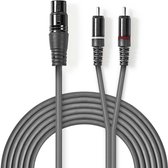 Nedis Gebalanceerde Audiokabel | XLR 3-Pins Female | 2x RCA Male | Vernikkeld | 1.50 m | Rond | PVC | Donkergrijs | Kartonnen Sleeve