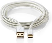 Nedis USB-Kabel - USB 2.0 - USB-A Male - USB-C Male - 15 W - 480 Mbps - Verguld - 2.00 m - Rond - Gevlochten / Nylon - Aluminium - Cover Window Box