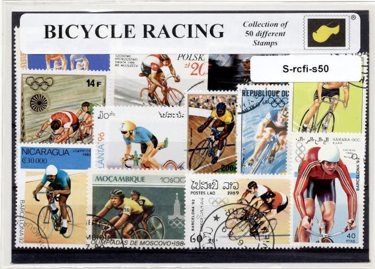 Racefietsen – Luxe postzegel pakket (A6 formaat) : collectie van 50 verschillende postzegels van racefietsen – kan als ansichtkaart in een A6 envelop - authentiek cadeau - kado - geschenk - kaart - etappe - racefiets - wielersport - gele trui