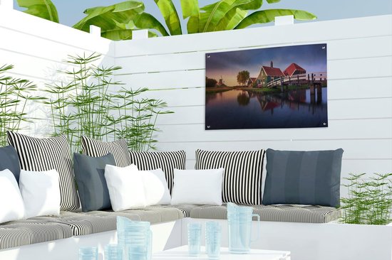 Décoration de jardin Zaanse schans le long du pont - 60x40 cm - Affiche de jardin - Toile de jardin