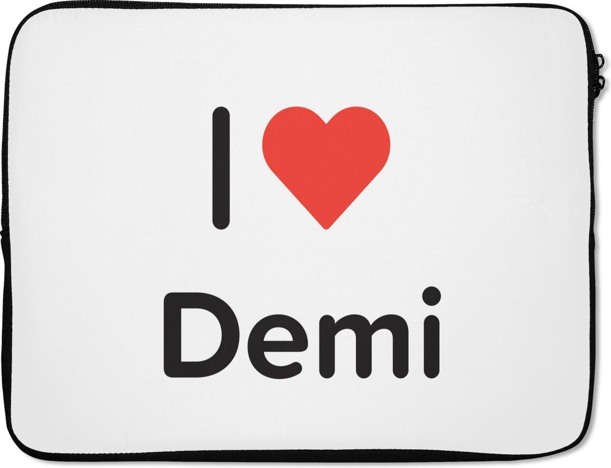 Laptophoes 15.6 inch - I love - Demi - Meisje - Laptop sleeve - Binnenmaat 37x26 cm - Zwarte achterkant