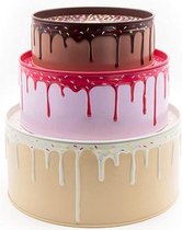 koektrommel cake 19,6 cm tin roze/bruin/wit 3-delig