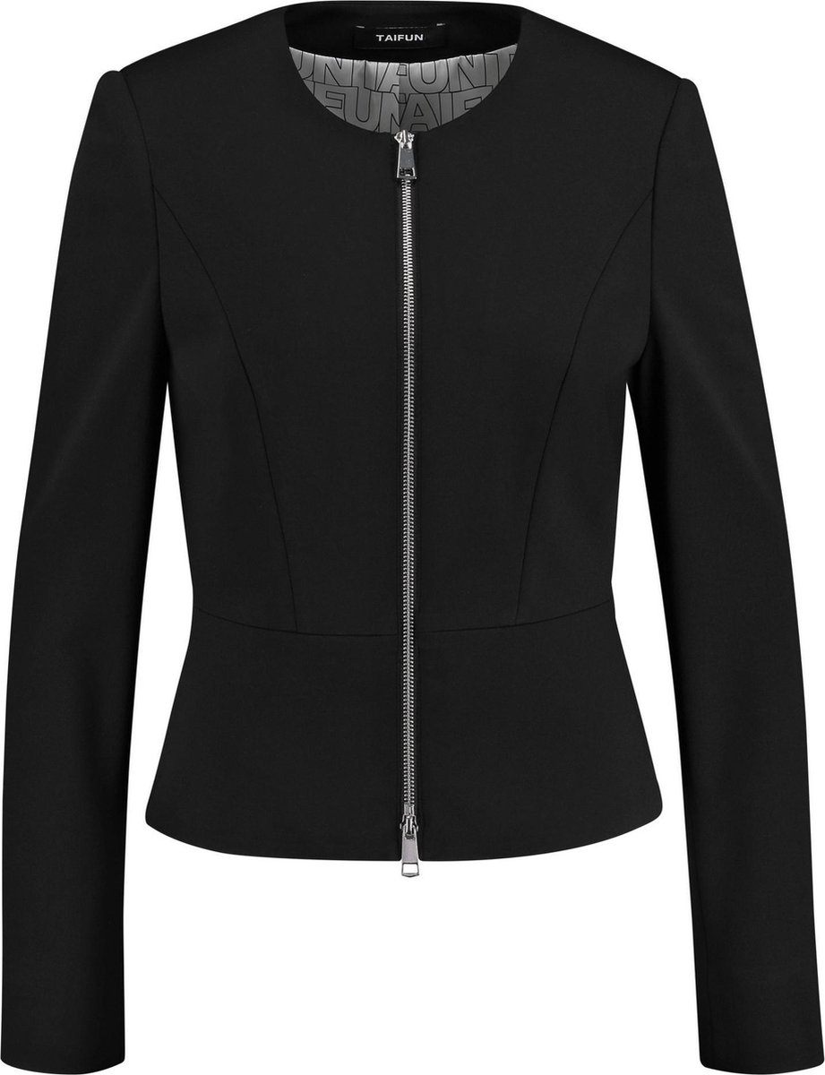 TAIFUN Dames Korte blazer met ritssluiting Schwarz-34