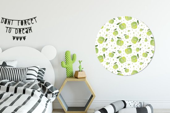 WallCircle - Stickers muraux - Cercle Papier Peint - Pommes - Vert - Wit - 100x100 cm - Cercle Mural - Auto Adhésif - Sticker Papier Peint Rond XXL