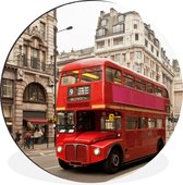 WallCircle - Wandcirkel - Muurcirkel - Bus - Rood - Londen - Aluminium - Dibond - ⌀ 140 cm - Binnen en Buiten