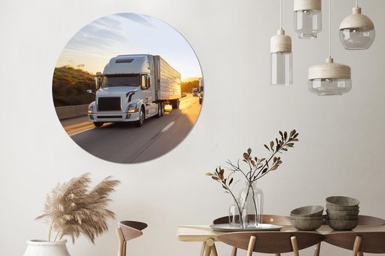 WallCircle - Cercle mural - Cercle mural intérieur - Camion - Route - Coucher de soleil - 150x150 cm - Décoration murale - Peintures ronds