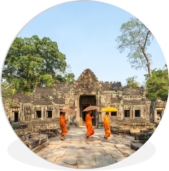 WallCircle - Wandcirkel - Muurcirkel Binnen - Cambodja - Monnik - Tempel - 30x30 cm - Wanddecoratie - Ronde Schilderijen