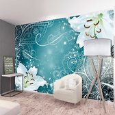 Zelfklevend fotobehang -  Oosterse Bloemen in Turquoise  , Premium Print