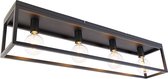 QAZQA cage - Industriele Plafondlamp - 4 lichts - L 99.5 cm - Zwart - Industrieel - Woonkamer | Slaapkamer | Keuken