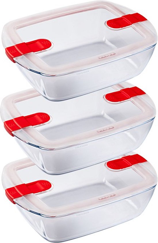 Pyrex Cook & Heat Schaal Vierkant 1 liter Set van 3 Stuks